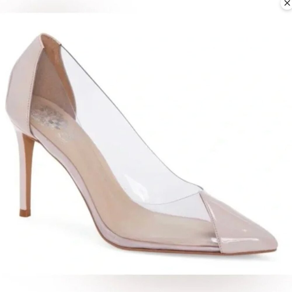Vince Camuto Poised Clear/Blush Beige Nude Tan Super Patent Pump Size